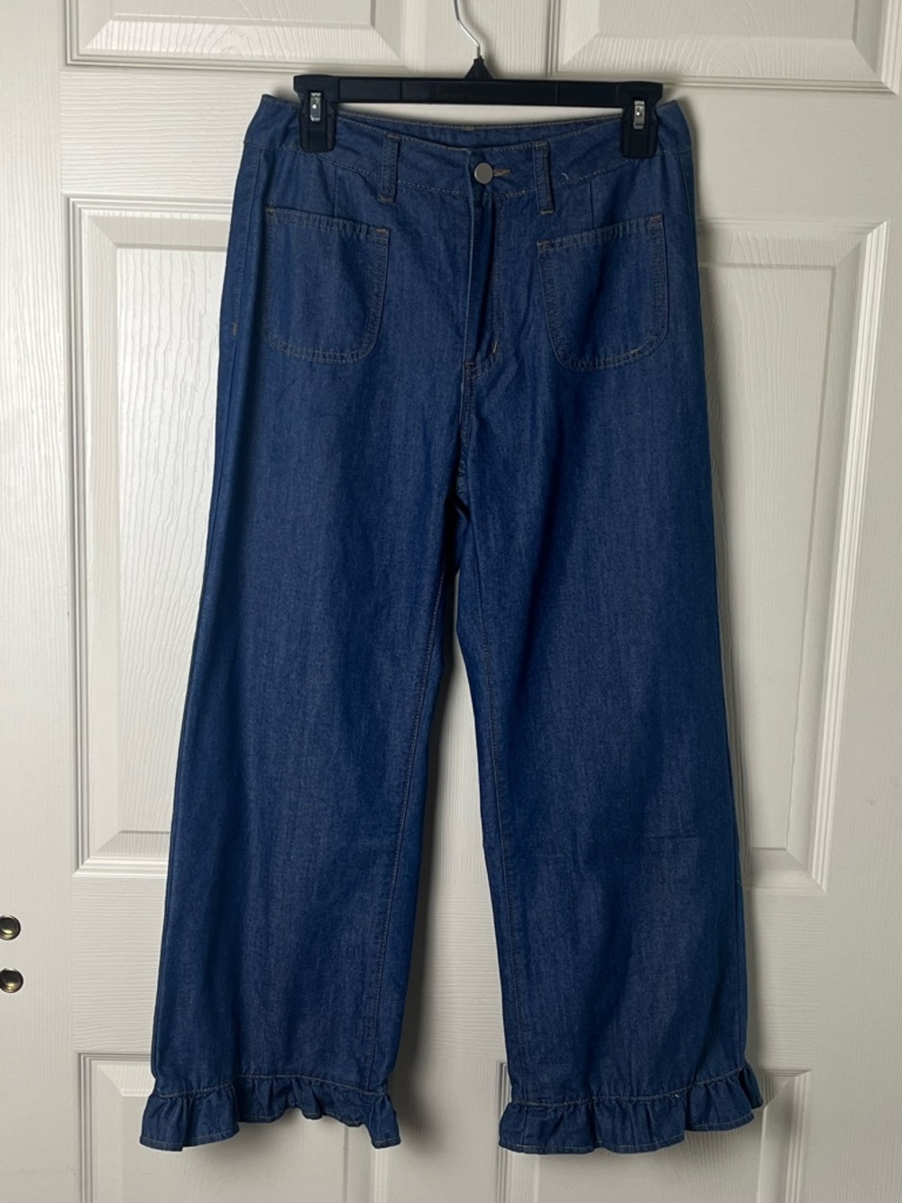 SHEIN Dark Blue Relaxed Wide-Leg Jeans with Ruffle Hem